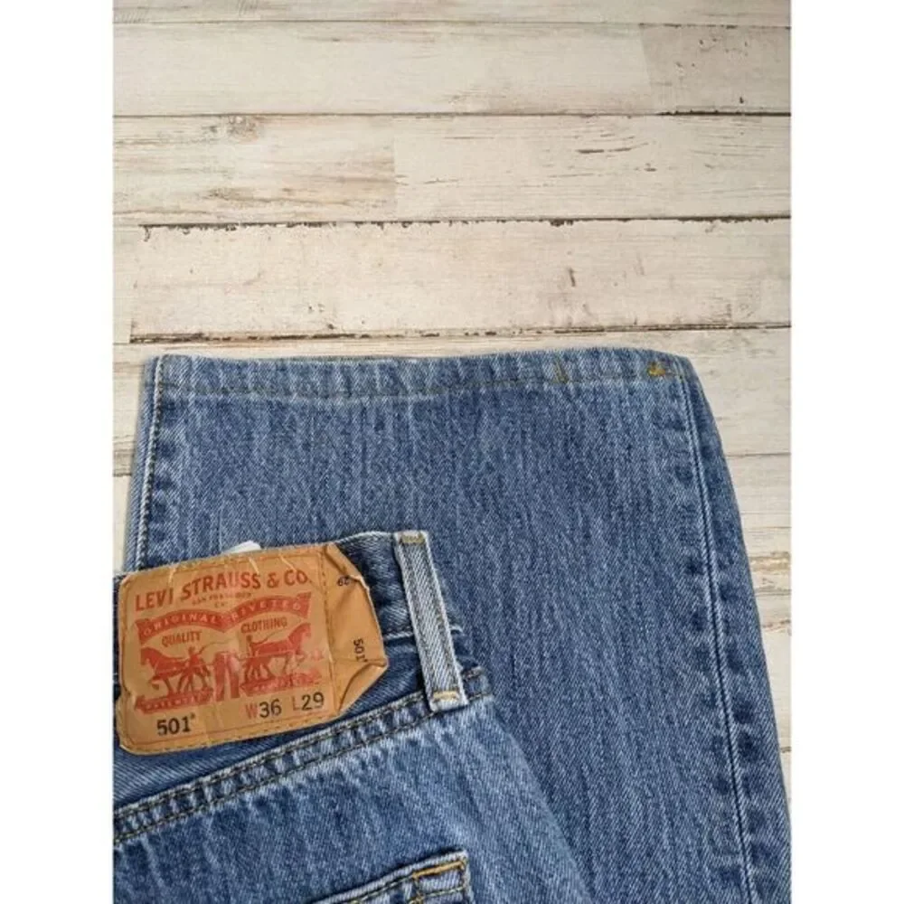 Levis‎ 501 Jeans Mens 36x29 (34X27) Blue Original Straight Denim Button Fly